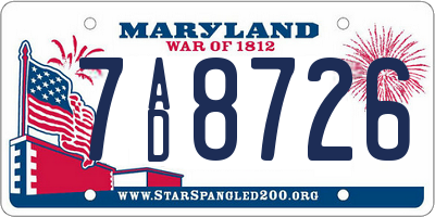 MD license plate 7AD8726