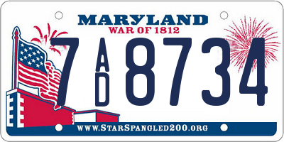MD license plate 7AD8734
