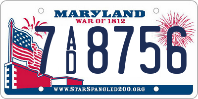 MD license plate 7AD8756