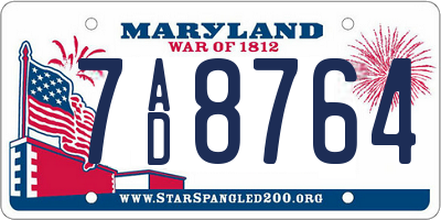 MD license plate 7AD8764