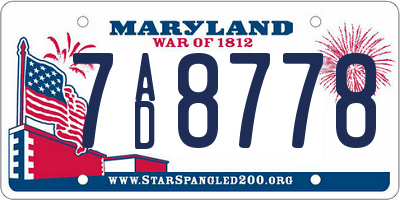 MD license plate 7AD8778
