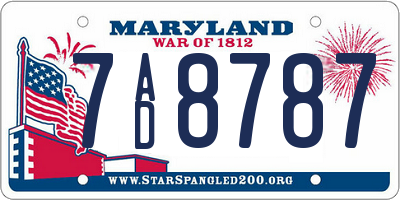 MD license plate 7AD8787
