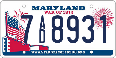 MD license plate 7AD8931