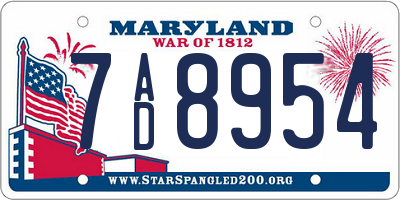 MD license plate 7AD8954