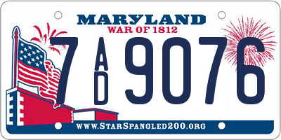 MD license plate 7AD9076