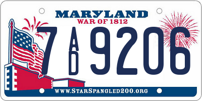 MD license plate 7AD9206
