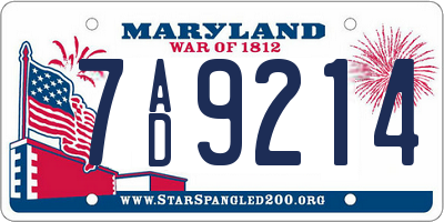 MD license plate 7AD9214