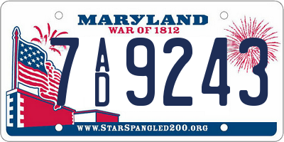 MD license plate 7AD9243
