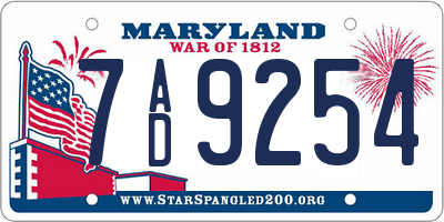 MD license plate 7AD9254