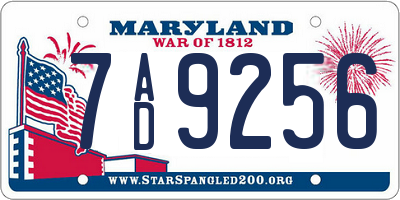 MD license plate 7AD9256