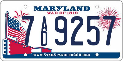 MD license plate 7AD9257