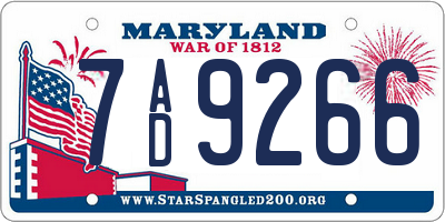 MD license plate 7AD9266