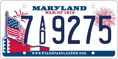 MD license plate 7AD9275