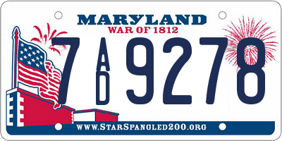 MD license plate 7AD9278