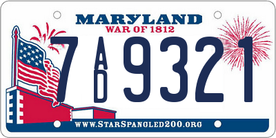 MD license plate 7AD9321