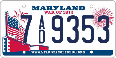 MD license plate 7AD9353