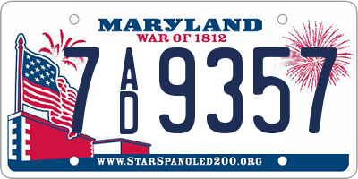 MD license plate 7AD9357