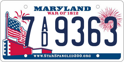 MD license plate 7AD9363