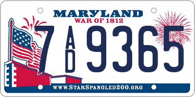 MD license plate 7AD9365