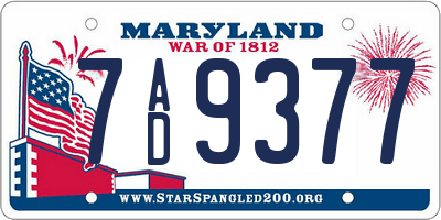 MD license plate 7AD9377