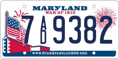 MD license plate 7AD9382