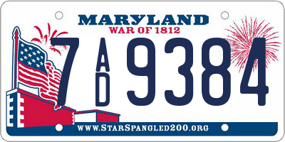MD license plate 7AD9384
