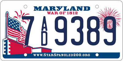 MD license plate 7AD9389