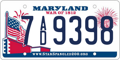 MD license plate 7AD9398
