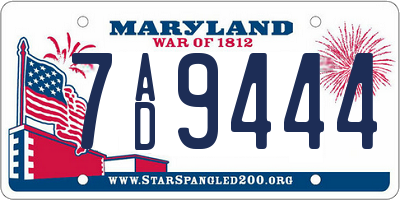 MD license plate 7AD9444