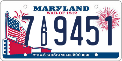 MD license plate 7AD9451