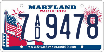 MD license plate 7AD9478