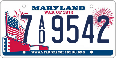MD license plate 7AD9542