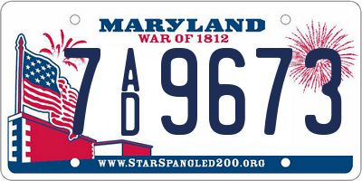 MD license plate 7AD9673