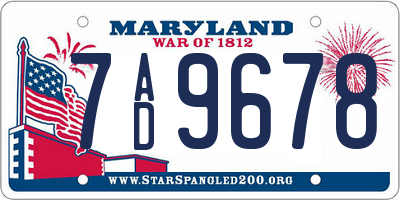 MD license plate 7AD9678