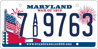 MD license plate 7AD9763