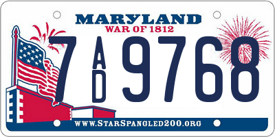 MD license plate 7AD9768