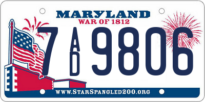MD license plate 7AD9806