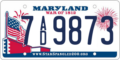 MD license plate 7AD9873