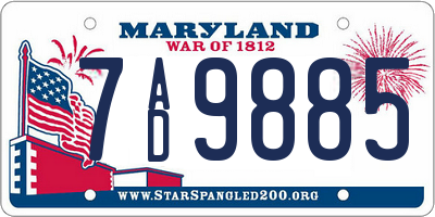 MD license plate 7AD9885