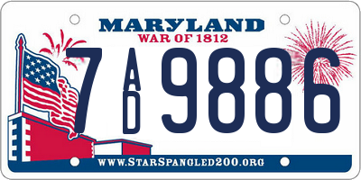 MD license plate 7AD9886
