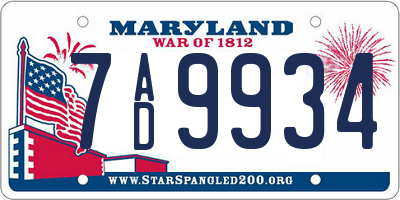 MD license plate 7AD9934