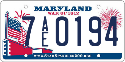 MD license plate 7AE0194