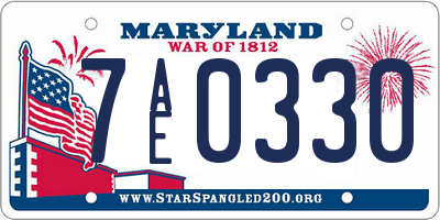 MD license plate 7AE0330