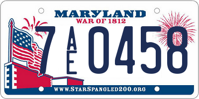 MD license plate 7AE0458