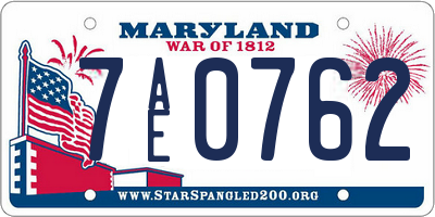 MD license plate 7AE0762