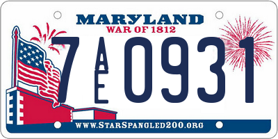 MD license plate 7AE0931