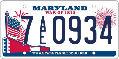 MD license plate 7AE0934
