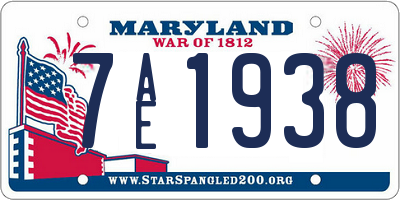 MD license plate 7AE1938
