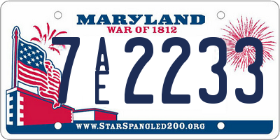 MD license plate 7AE2233