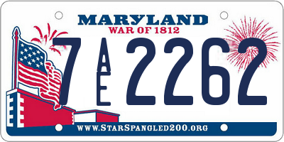 MD license plate 7AE2262